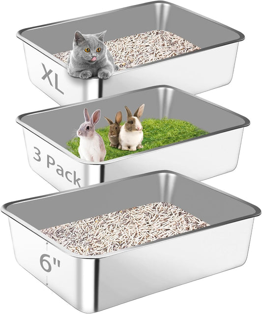 3 Pack XL Metal High Sided Cat Litter Pan