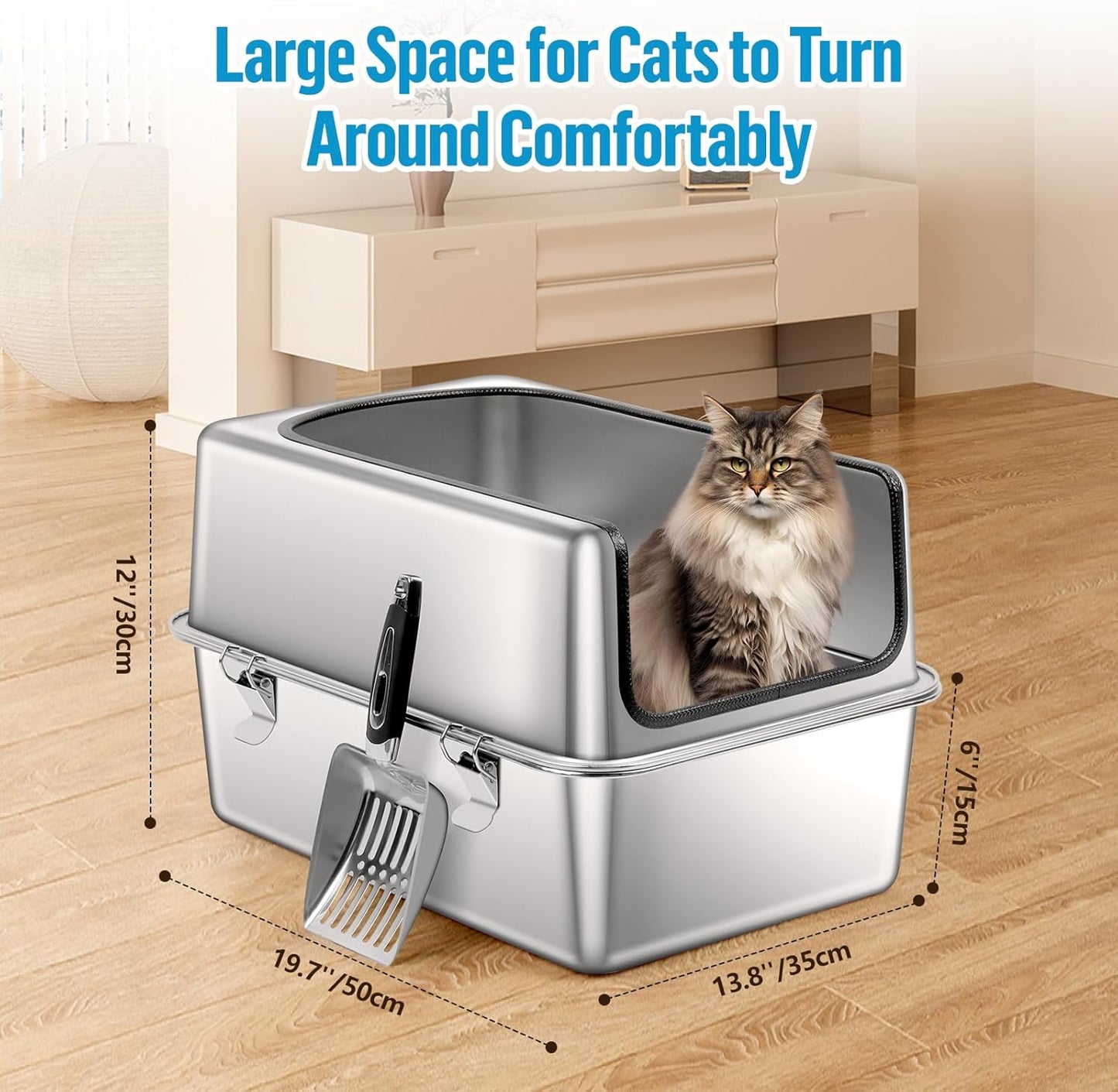 Large Semi Enclosed Removable Stainless Steel Cat Litter Box