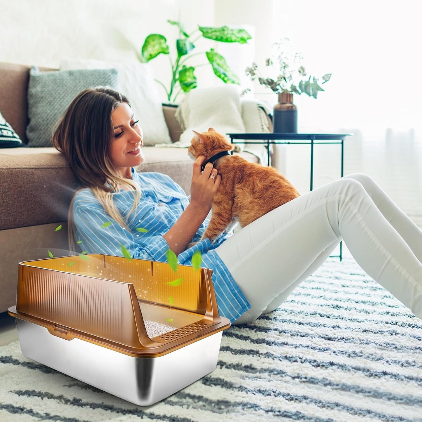 Semi Enclosed Removable Stainless Steel Cat Litter Box with Lid