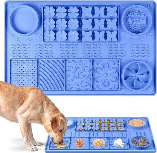 Blue Silicone Snuffle Mat Dog Lick Mat with Suction Cups