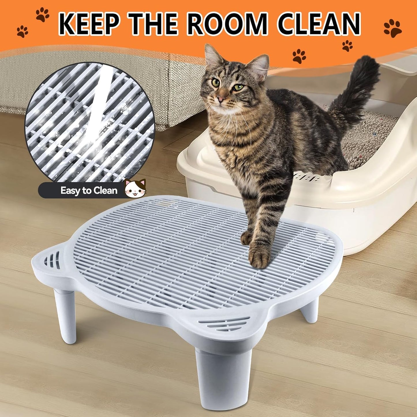 Light Gray Adjustable Cat Ramp Litter Box Step