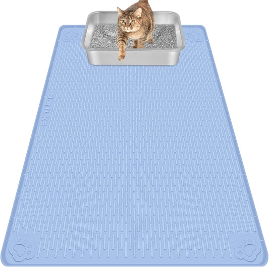 Blue Silicone Stripe Cat Litter Mat
