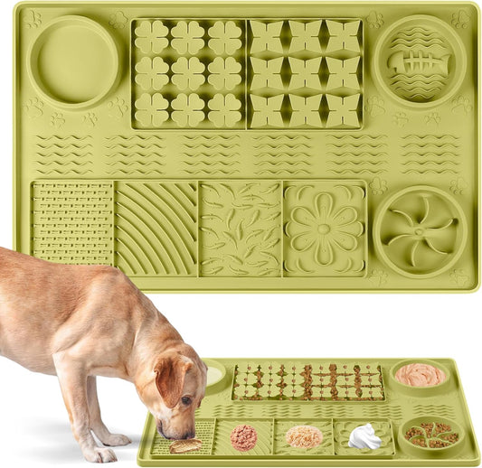 Green Silicone Snuffle Mat Dog Lick Mat with Suction Cups
