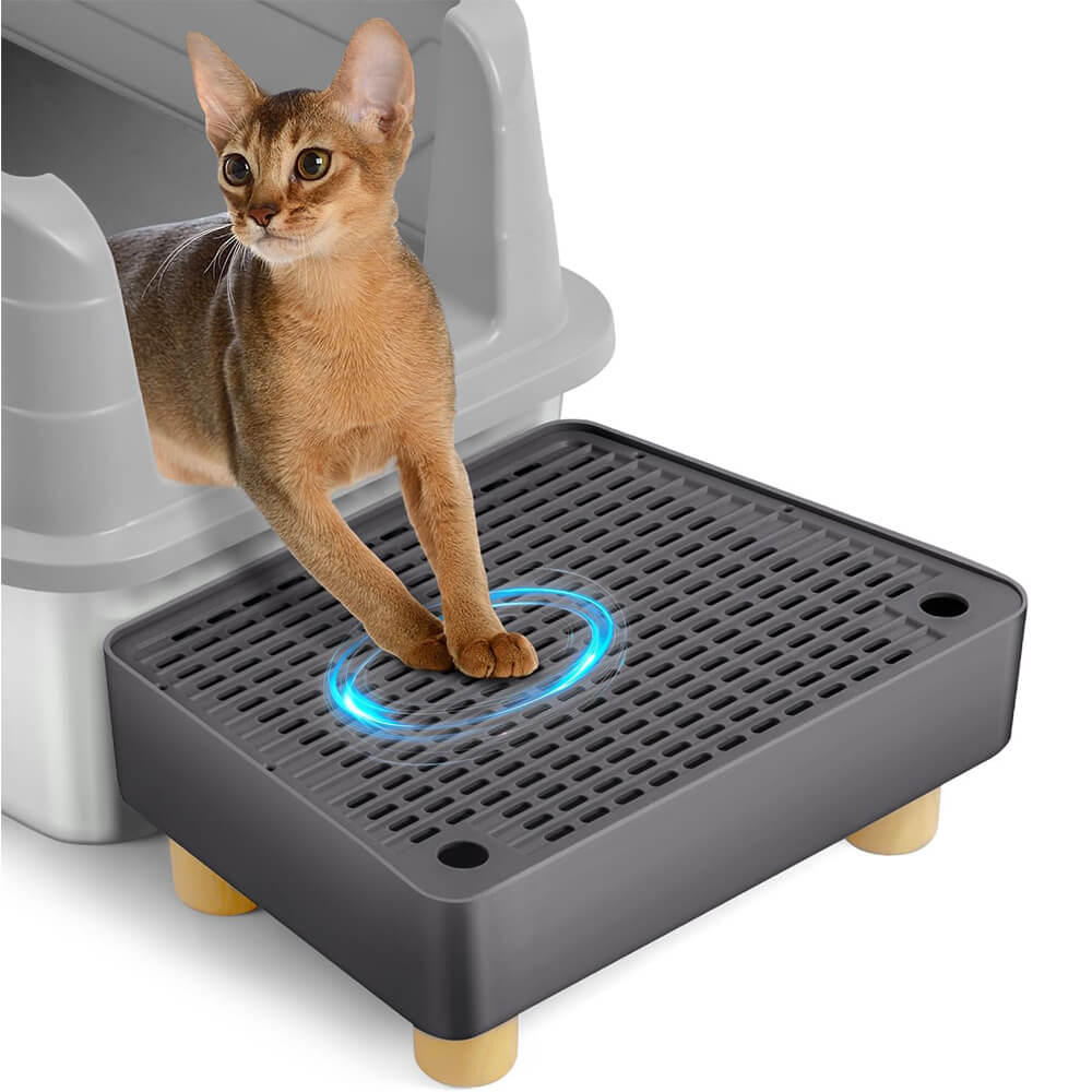 Extra Large Cat Litter Box Step Ramp with Litter Catcher & Filter Pedal - Dark Grey