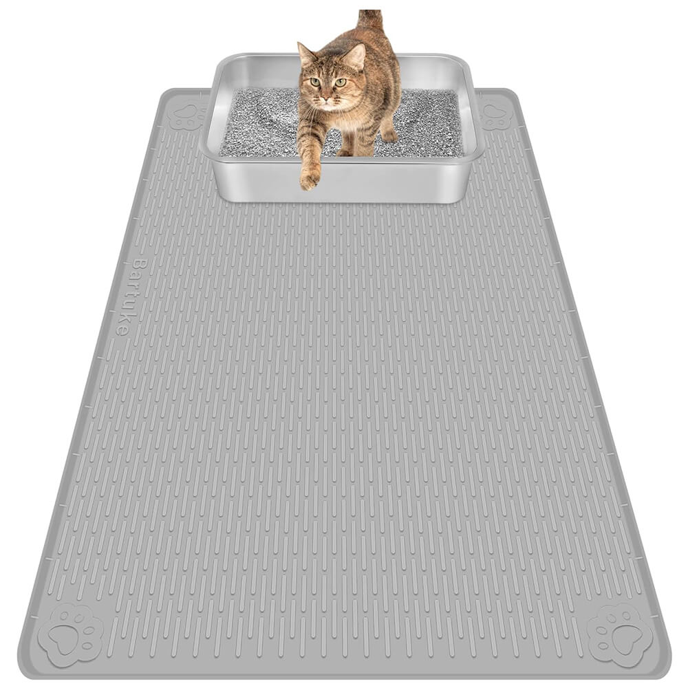Light Gray Silicone Stripe Cat Litter Mat