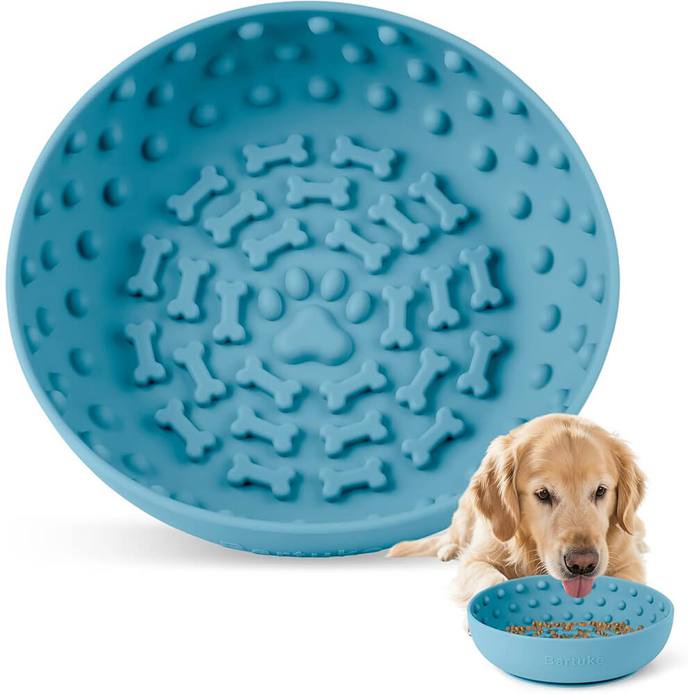 8.3"x2.6" Silicone Dog Slow Feeder Lick Bowl Strong Suction Cyan