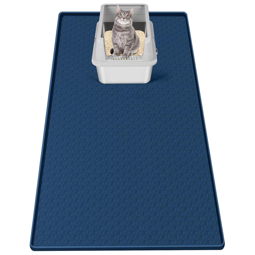 51" x 25.6" Navy Blue Diamond Silicone Mat Litter Trapping Mat