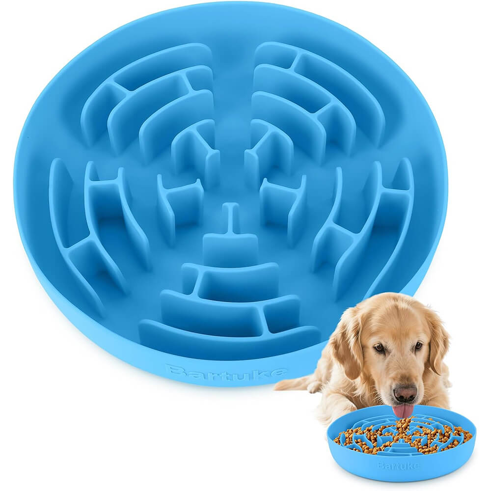 11.2"x2.4" Large Puzzle Silicone Slow Feeder Dog Bowl with Strong Suction-Blue