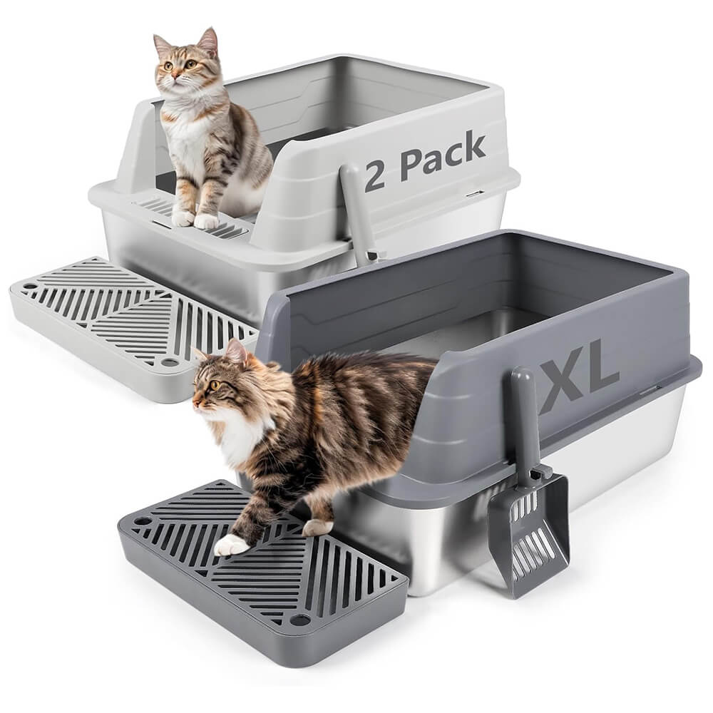 2 Pack Dark&Light Gray Stainless Steel Litter Box Filter Pedal