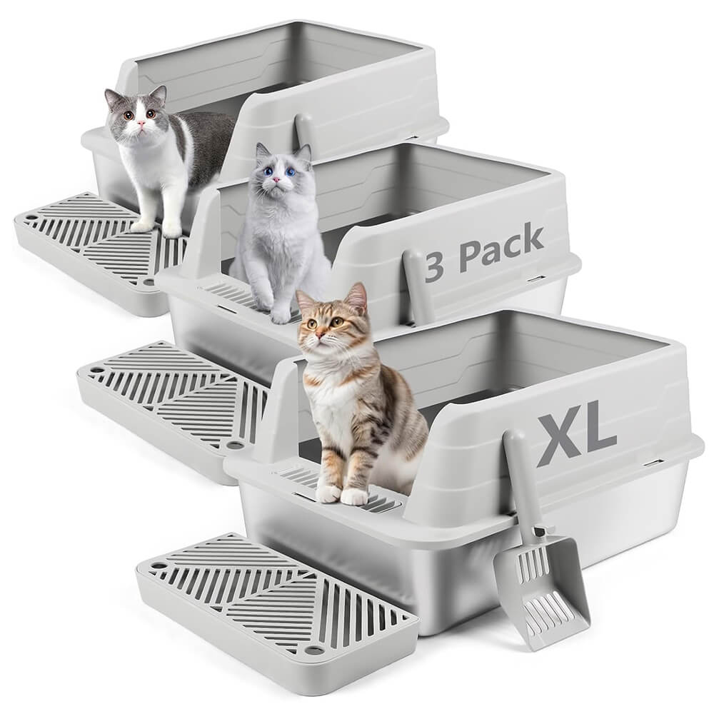 3 Pack Light Gray Stainless Steel Litter Box Filter Pedal