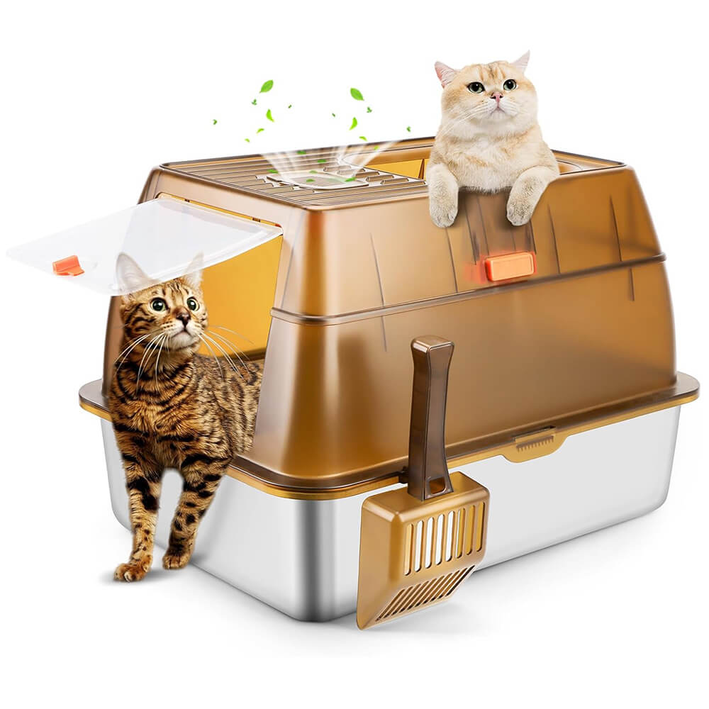 Fully Enclosed Stainless Steel Cat Litter Box Removable Lid