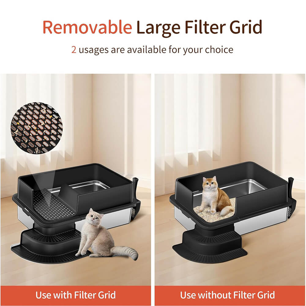 XXXL Stainless Steel Cat Litter Box – Semi-Enclosed, Easy Clean